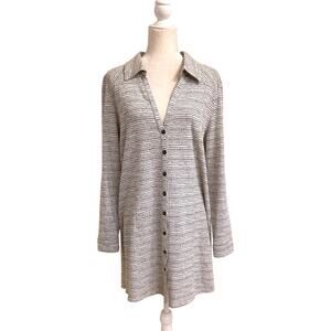 Kozan Textured Stipe Button Down Tunic Shirt Dress Side Slit Medium Lagenlook
